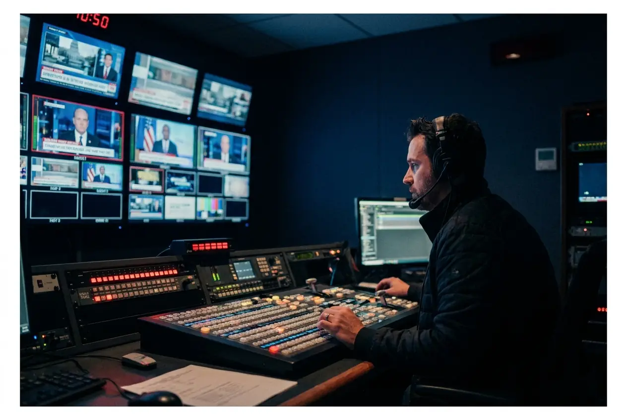 Regia televisiva con monitor e mixer video